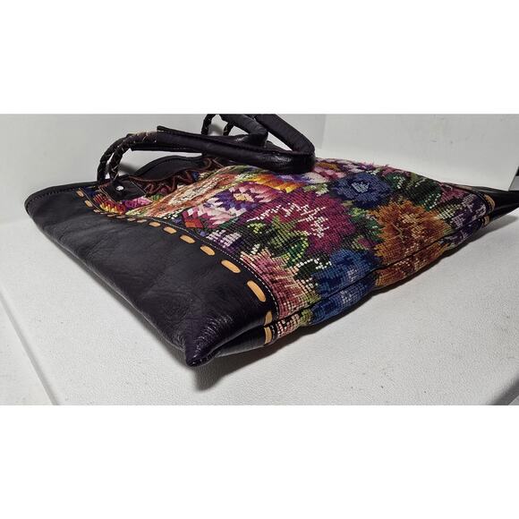 Altiplano Handmade Fair Trade Tote Purse Recycled Blouses and Purple Leather - Picture 9 of 13